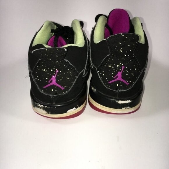 NIke Air Jordan Retro 4 Exclusive Fuchsia Lime Girl’s Basketball Shoes Size 10 - Picture 3 of 5